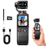 2K Vlogging Camera with 180° Rotating Lens, Handheld Pocket POV Video Camera, WiFi App, 7H Battery, 1.69" Screen, 32GB Card Included for YouTube, TikTok, Travel, Content Creators & Daily Vlogs