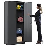 BIZOEIRON Metal Storage Cabinet with Adjustable Shelves, Garage Tool Cabinet with 2 Lockable Doors for Office, Home, Garage, Require Assembly, Black