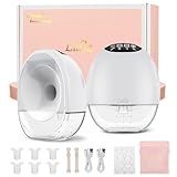 Lulia Breast Pump Hands Free, Upgraded Wearable Breast Pump, 380mmHg Strong Suction, 4 Modes & 9 Levels, Quickly Store Milk, 17/19/21/24MM Flanges, 2 Pack