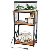 HavenlyYouth 10 Gallon Fish Tank Stand with Power Outlet, 3 Tier Aquarium Stand with Shelf, Turtle/Reptile Tank Stand for Home Office,Adjustable Boards, 20.47''L×11.42''W×30.91''H, Retro Brown