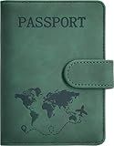 Passport Holder, Passport Cover with Credit Card Slot and Boarding Pass Slot Combo, Passport Wallet Case Book Travel Must Have, RFID Blocking Leather Travel Accessories, Green