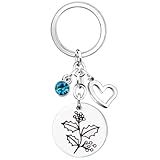 Axmerdal Birth Flower Jewelry Keychains for Women Birthstone Stainless Steel Guardian 12 Months Floral Pendant Lover Gift (Dec.)