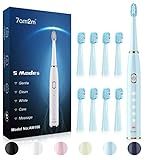 7AM2M Sonic Electric Toothbrush for Adults and Kids- High Power Rechargeable Toothbrushes with 8 Brush Heads,5 Adjustable Modes, Built-in 2-Minute Smart Timer,4 Hours Fast Charge for 30Days (Blue)