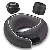 Optixion Travel Neck Pillow for Airplanes, Premium Memory Foam Neck Pillow with Ergonomic 360° Support, Travel Essentials for Plane, Car, Train and Home, Max Black