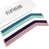 Bent Silicone Straws Reusable (Set of 10) and Cleaning Brush - Flexible, Long, Color Bendy Reusable Straws for 20oz-32oz Tumblers & 30oz Smoothie Cups - Dishwasher Safe, Kid Friendly, & Easy to Clean