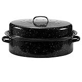 JY COOKMENT Granite Roaster Pan, 18' Enameled Roasting Pan with Domed Lid. Oval Turkey Roaster, Great for Chicken, Lamb, Vegetable. Dishwasher Safe Cookware Fit for 18Lb Turkey