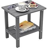 Weather Resistant Outdoor Side Table, Adirondack HDPE Small Outdoor Table, 2-Tier Small Patio Tables for Outside or Indoor,Gray