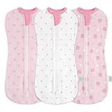 Baby Swaddle 0-2 Months, Cotton Arm-In Zipper Sleep Sack, Wearable Blankets Wrap for Newborn Infant Girls (Bow, Heart, Strawberry, Pack of 3)