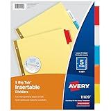 Avery Binder Dividers - 5-Tab Insertable Multicolor Big Tabs for Binders, 1 Set of Dividers (11109)
