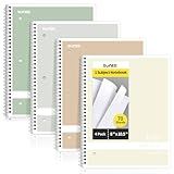 SUNEE Spiral Notebooks Wide Ruled, 1-Subject, 4 Pack, 8 x 10-1/2 inch, 70 Sheets per Notebook,3-Hole Punched Paper, Green, Grey, Beige, Red Spiral Lined Notebooks for Work, Home&School,Writing Journal