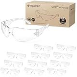 TICONN 12 Clear Safety Glasses for Men, Safety Goggles with Scratch Impact Resistant Meets ANSI Z87.1 Standard (12 Pack)
