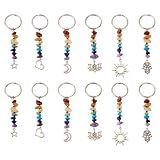Pandahall 24Pcs Natural Gemstone Pendants Healing Crystals Chips Gemstone Keyring Star Moon Heart Charms Crystal Stone Keychain 6 Styles for Car Key Bag Decoration