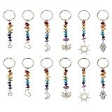 Pandahall 24Pcs Natural Gemstone Pendants Healing Crystals Chips Gemstone Keyring Star Moon Heart Charms Crystal Stone Keychain 6 Styles for Car Key Bag Decoration