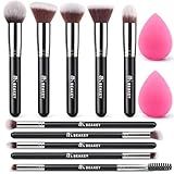 BEAKEY Makeup Brushes Set, Professional Foundation Eyeshadow Concealer Blush Powder Bronzer Applicator, 2 Blender Sponge with Beauty Paper Case