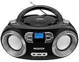 MEGATEK Portable CD Player Boombox with FM Radio, Bluetooth, USB Port, AUX Input, and Headphone Jack – CD-R/CD-RW/MP3-CD Compatible, Clear Stereo Sound, Backlit LCD Display – Black