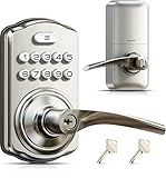 Veise Keypad Door Lock with Handle, Keyless Entry for Front Door & Bedroom, Electronic Lock with Code, Auto-Locking, Easy Installation, Passage Mode, Satin Nickel