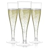 Prestee Set of 24 Clear Plastic Champagne Flutes - 4.5 oz Capacity Shatterproof Disposable Glasses - Suitable for Weddings, Cocktail Parties, and Outdoor Celebrations