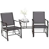 Outsunny Outdoor Glider Chairs with Coffee Table, Patio 2-Seat Rocking Chair Swing Loveseat with Breathable Sling for Backyard, Garden, and Porch, Gray