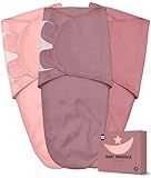 Newborn Swaddle Blanket Wrap 0-3 Months (3-Pack) - Adjustable Infant Sleep Sack, 100% Cotton Anti-Startle Soothing Sack, Soft Breathable Nursery Bedding - Dusty Rose + Pearl + Mauve