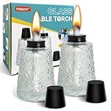 2 Pack Refillable Torches for Outside Glass Tabletop Citronella Torches Outdoor with Snuffers & Torch Wicks Decorative Torch Canister for Outdoor Table Décor, Patio, Backyard, Pool Bar