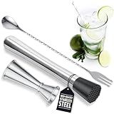 Set of Drink Muddler for Cocktails with Cocktail Spoon and Jigger