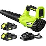 Leaf Blower, Electric Leaf Blower Cordless with 2 Batteries and Charger, 2 Speed Mode, Lightweight Cordless Leaf Blowers for Lawn Care, Blowing Leaves, Patio Cleaning and Dust, Green