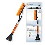EcoNour 27" Aluminum Snow Brush with Ice Scrapers for Car Windshield and Window | Car Snow Scraper and Brush with Ergonomic Foam Grip Winter Accessories (Orange)