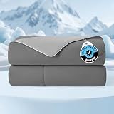 Cozy Bliss Cooling Comforter Queen Size, Cooling Blankets for Hot Sleepers and Night Sweats, Dark Light Gray Summer Comforter for Queen Size Bed, Breathable Soft Lightweight Silk Smooth