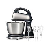Hamilton Beach Classic Stand and Hand Mixer, 4 Quarts, 6 Speeds with QuickBurst, Bowl Rest, 290 Watts Peak Power, Black and Stainless