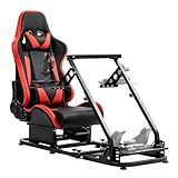 Marada Flight Sim Cockpit with Red Seat and Racing Wheel Stand for Driving and Flight Simulator Fit for HOTAS Warthog, Thrustmaster,Logitech Adjustable |Throttle,Joystick,Keyboard not Included|