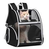 Cat Backpack Carrier Pet Backpack Carrier for Small Dogs and Medium cat Puppy Kitten Bunny up to 15lbs, Cat Carrying Backpack Collapsible with Fully Ventilated Mesh with Safety Leash (Black)