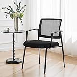 Sweetcrispy Stackable Mesh Guest Reception Chairs - Ergonomic Lumbar Support for Waiting Conference Meeting Room, Office School Lobby and Church, Space Saving, Black