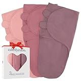Comfy Cubs Easy Swaddle Blanket, 3 Pack - 100% Cotton Newborn Wrap, Small for 0-3 Months Infants, with Adjustable Velcro, Breathable and Durable Sleep Sack for Babies - Blush, Mauve & Mulberry
