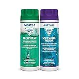 Nikwax Softshell Cleaning & Waterproofing DUO-Pack, Cleans and Restores DWR Water Repellency in Jackets, Pants, Vests, Outerwear, Ski and Snow Gear
