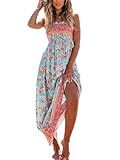 CUPSHE Women's Maxi Dress Ditsy Floral Smocked Summer Sundress Sleeveless Ruffled Spaghetti Straps Long Beach Formal Dress Mint Floral, M