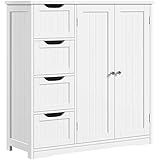 Yaheetech Wooden Bathroom Floor Cabinet, Side Storage Organizer Cabinet with 4 Drawers & Double Doors, Freestanding Entryway Storage Unit Console Table, Bathroom Furniture Home Decor, White