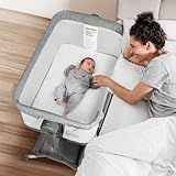 MUHDUH Baby Bassinet Bedside Sleeper, Baby Crib for Infant, 6-Height Adjustable, Rocking Mode with Breathable Mesh & Mattress, Quiet Wheels & Easy Assembly, Stable and Secure Crib for Newborn, Grey