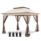 COOS BAY 11x11 Pop Up Gazebo with Mesh Netting, Instant Outdoor Canopy Tent, Water Resistant Shelter with UPF 50+ UV Protection, 121 Sq Ft Coverage, Beige