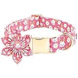Bobo Rainbow Easter Dog Collar-Pink Rabbit Print Adjustable Cute Pet Collar Soft Pink Flower Dog Collars with Flower Holiday Cotton Metal Buckle Puppy Collar Gift for Large Dogs