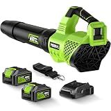 Leaf Blower Cordless, 650CFM Electric Leaf Blowers with 2 x 5.2Ah Batteries and Charger, 3 Speed Modes, 1 x Adjustable Shoulder Strap, Powerful Snow Blowers for Lawn Care, Patio, Dust, Blowing Leaves
