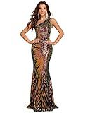 Giffniseti Women's One Shoulder Holographic Sequin Dresses Evening Gown Formal Prom Maxi Dress Black