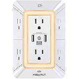 Multi Plug Wall Outlet Night Light, POWRUI 6 Outlet Extender & 3 USB Ports
