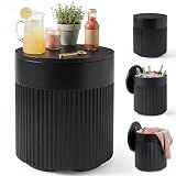 PASAMIC Outdoor Cooler Side Table, 3-in-1 Patio Ice Cooler Table with Storage, HDPE Outdoor Table with Drain Plug, Holds 24 Cans & Fits Wine Bottles, Poolside Deck Backyard (Black)