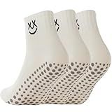 3/6 Pairs Pilates Socks with Grips,Yoga Socks Barre Sock Non Slip Embroidery for Barre Ballet Barefoot Workout (US, Numeric, 5, 9, Regular, Regular, 3 Pairs-Cream)