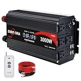 3000 Watt Power Inverter 12V to 110V/120V DC to AC Converter 6000W Peak, with Remote Control & LCD, 4 AC Outlets & 4 USB Ports Power Inverters for Vehicles Car Truck Boat RV Camping Solar System EPS