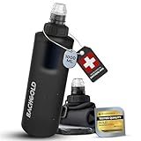 Water Filter Camping – Bachgold Foldable Squeeze Portable Water Filter for Hiking, Backpacking & Emergency Use | Ultralight Outdoor Filtration Bottle, Swiss Design (Gray, 33.8 Oz)