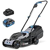 ROYAL GARDEN 13 Inch Lawn Mower Cordless Electric Walk Behind Push Mower with 5-Height Adjust Portable & Lightweight Push Battery Powered Lawn Mower (4.0AH Battery & Charger Included)