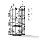PUPPYCUTE Larger & Deeper Hanging Storage Basket, Closet Organizers and Storage, Hanging Shelves Wire Baskets for Clothing Sweaters Purse Handbags Shoes Black 3 Tier
