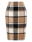IDEALSANXUN Knee Length Skirt for Women High Waisted Work Business Office Dress Ladies Bodcyon Pencil Skirt, Brown New, L