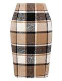 IDEALSANXUN Knee Length Skirt for Women High Waisted Work Business Office Dress Ladies Bodcyon Pencil Skirt, Brown New, L